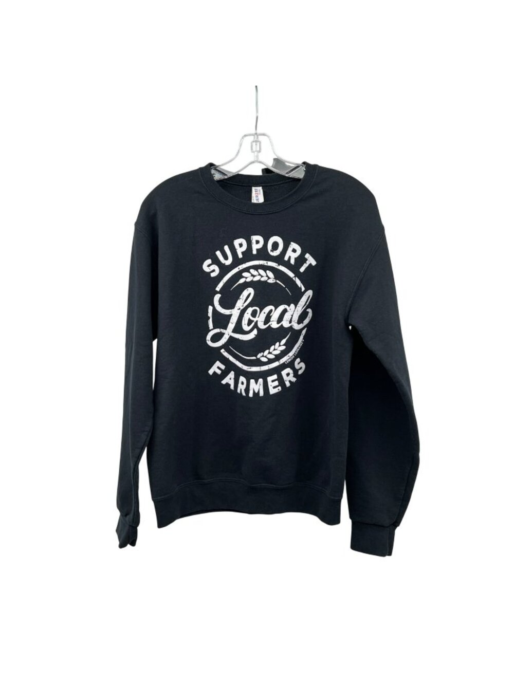 Support Local Farmers Womens Sweatshirt Black/White Jerzees Size Small
